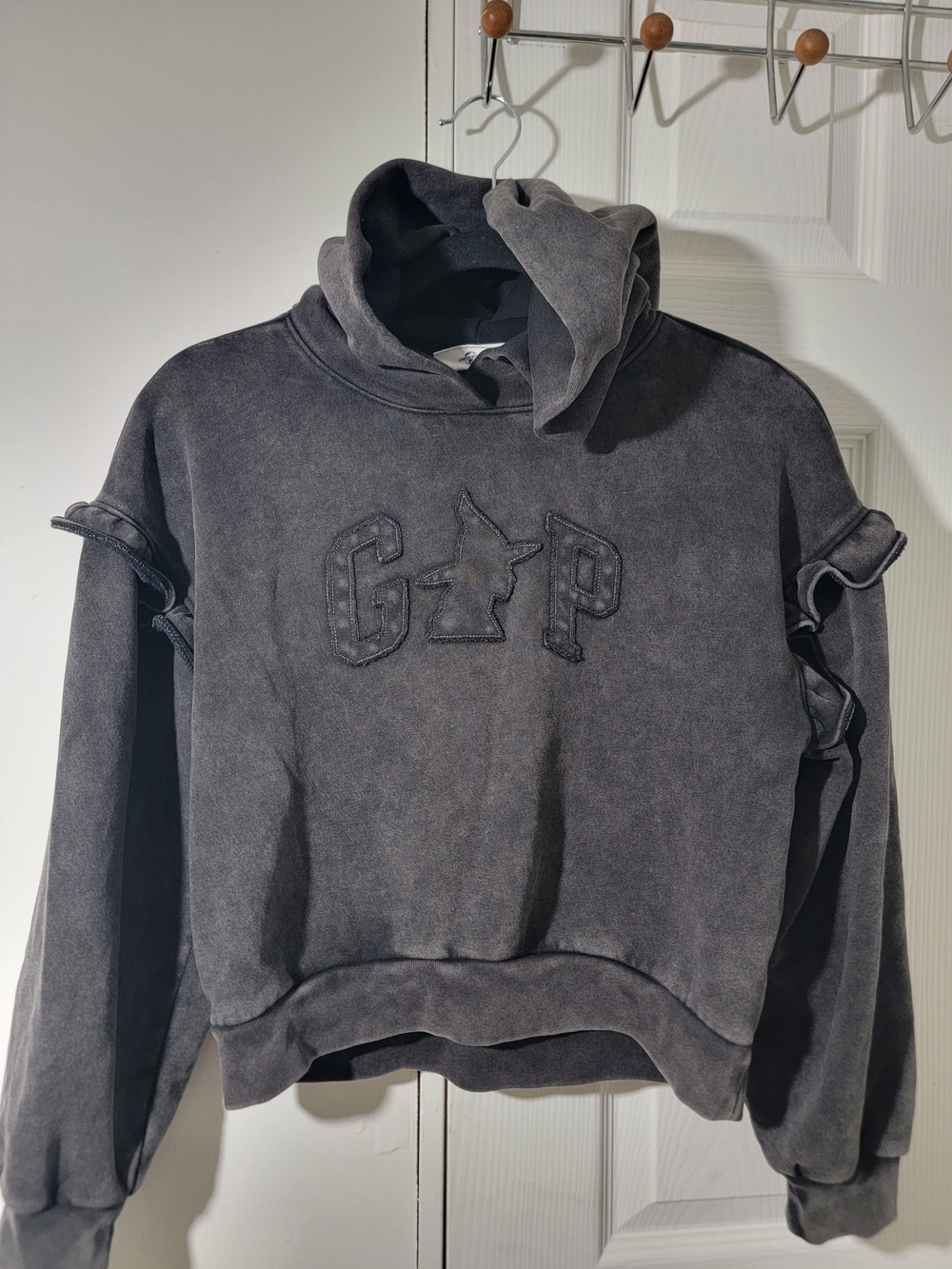 GAP Kid's  Distressed Washed Hoodie Sweatshirt - Charcoal Gray
